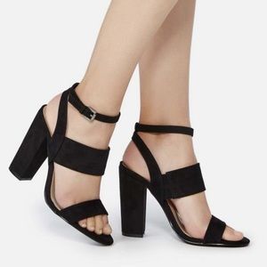 JustFab Perenna Black Chunky Strap Heeled Sandals